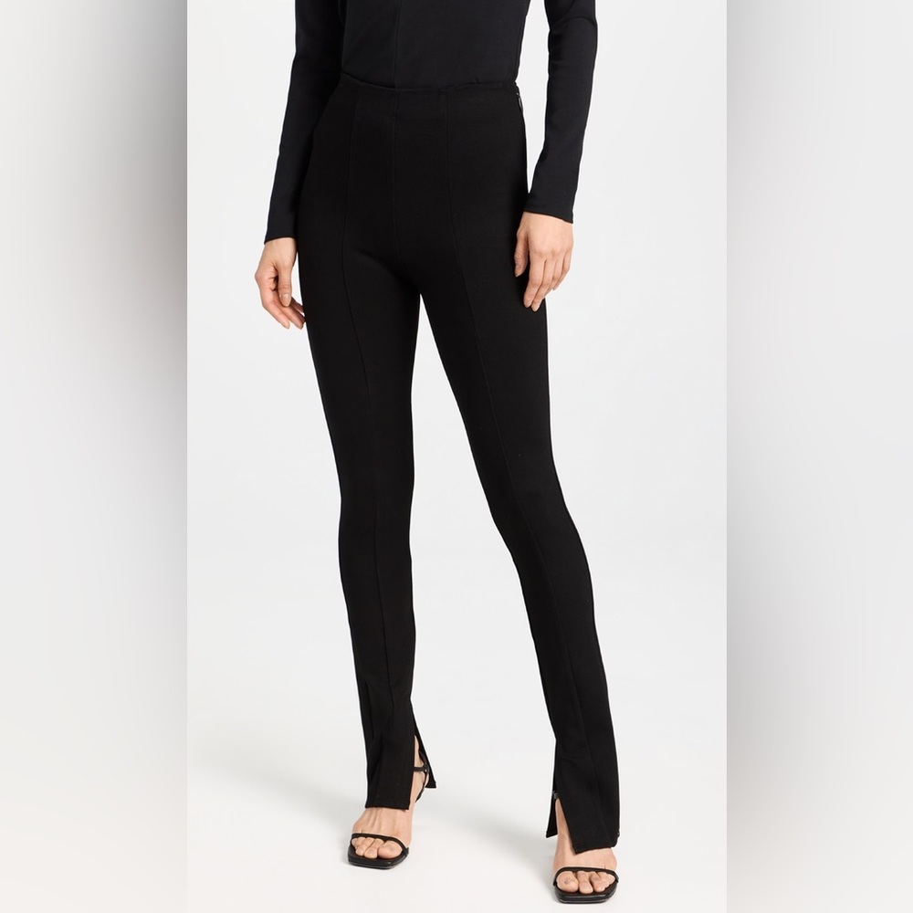 Anine Bing Max Pants EU 32 US 2 Black Pintuck Split Cuff Stretch Ponte High Rise